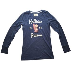 Vintage Hollister Riders Long Sleeve Tee Navy Blue Women’s Large Y2K Surf Graphi